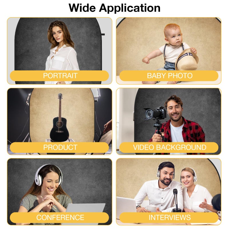 Kate Collapsible Backdrop Pop Up Photo Backdrops Grey Beige Portable Background for Headshot, for Portrait Photography, for Video, 5x6.5ft - Image 5
